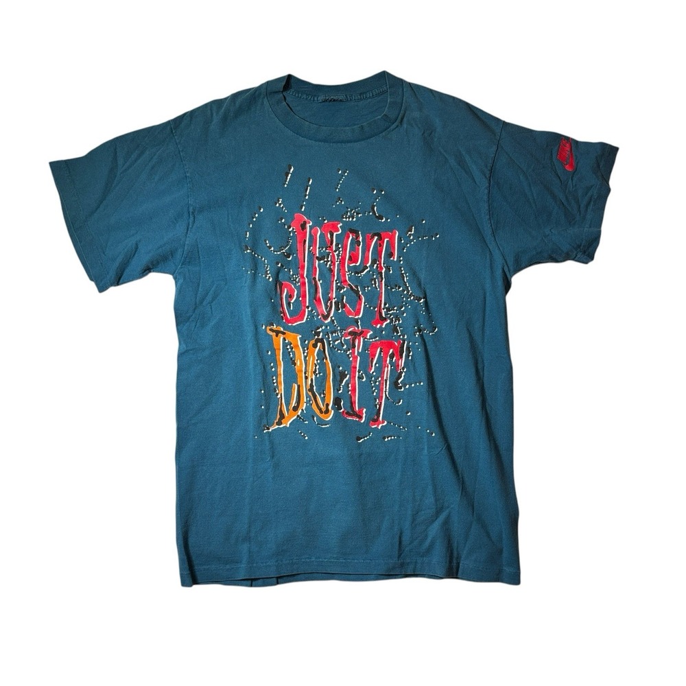Vintage 90s Nike T‎ Shirt Just Do It Puff Print Mens Blue USA